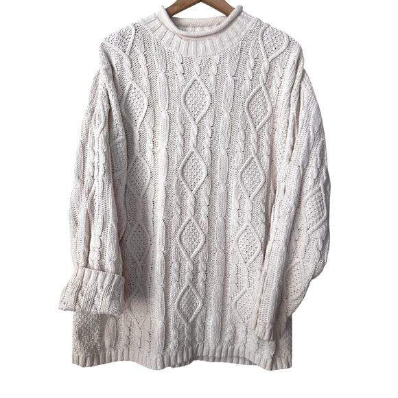 Eddie Bauer Sweaters - Vintage EDDIE BAUER Cable Knit Sweater Womens L Fisherman Pullover Cotton Chunky